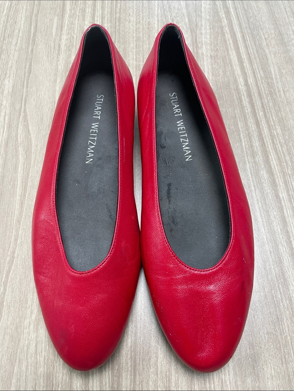 Stuart Weitzman Red Leather Ballet Flats Women’s 7.5 Classic Round Toe